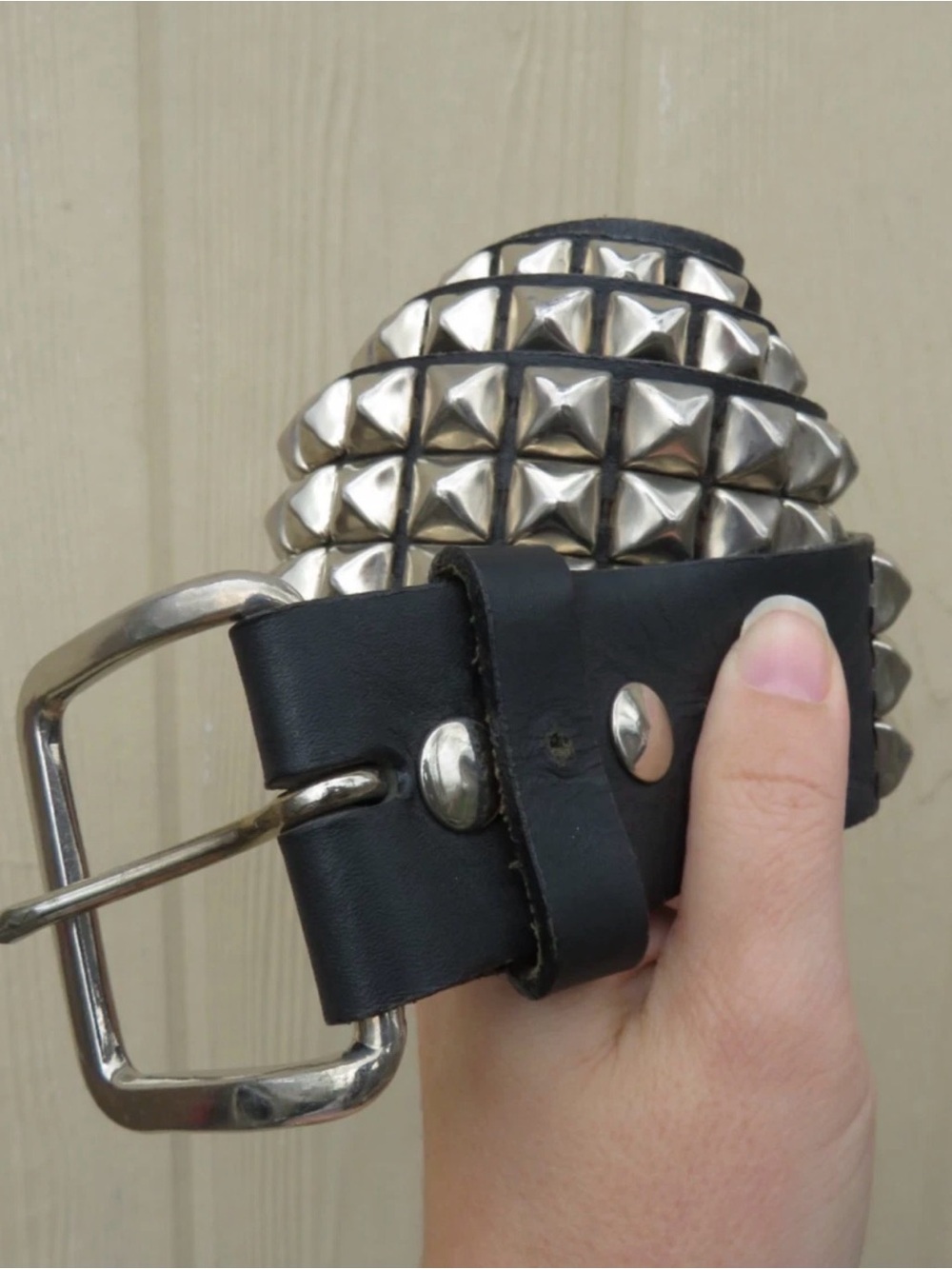 Black Studded Leather Belt with Silver Pyramid Studs